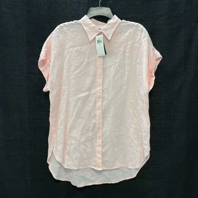 NWT Wmns LAUREN RALPH LAUREN 100% Linen Light Pink Button Up Shirt Sz L $79.5-- Collared T-Shirt Boat Neck A-Line