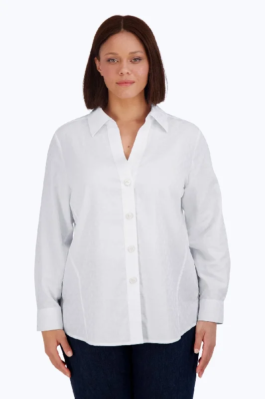 Paityn Plus No Iron Retro Circle Jacquard Shirt-- Houndstooth Herringbone Solid