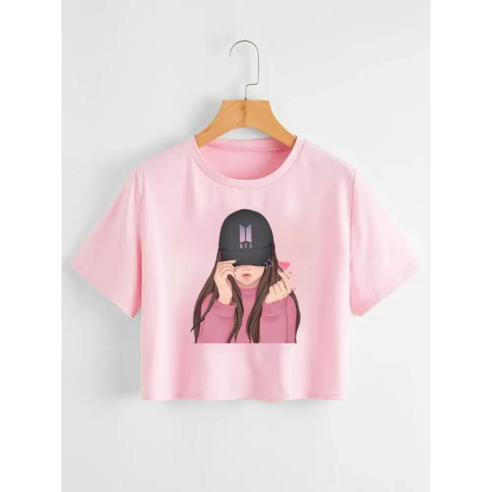 Womens Stylish Crop Printed Tshirt-- Terry Blend Velvet Blend Canvas Blend