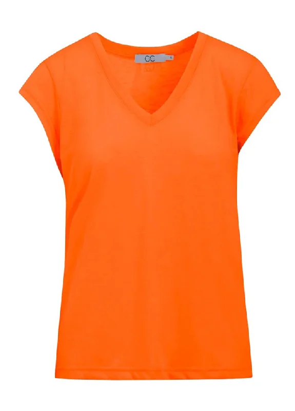 CC Heart V-Neck T-Shirt Orange-- Faux Fur Fabric Real Fur Fabric Shearling Fabric