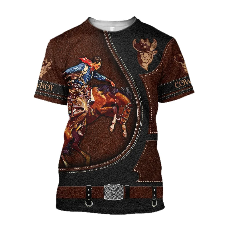 Cowboy Shirt Cow Boy Horse Riding Rodeo 3D Over Printed Unisex Premium Shirts-- Front Pockets Side Pockets Patch Pockets