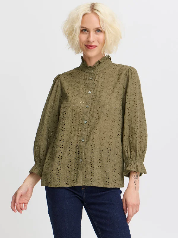 Pulz PzGeogina Shirt Stone Gray-- Lace Blend Ribbed Blend Corduroy Blend