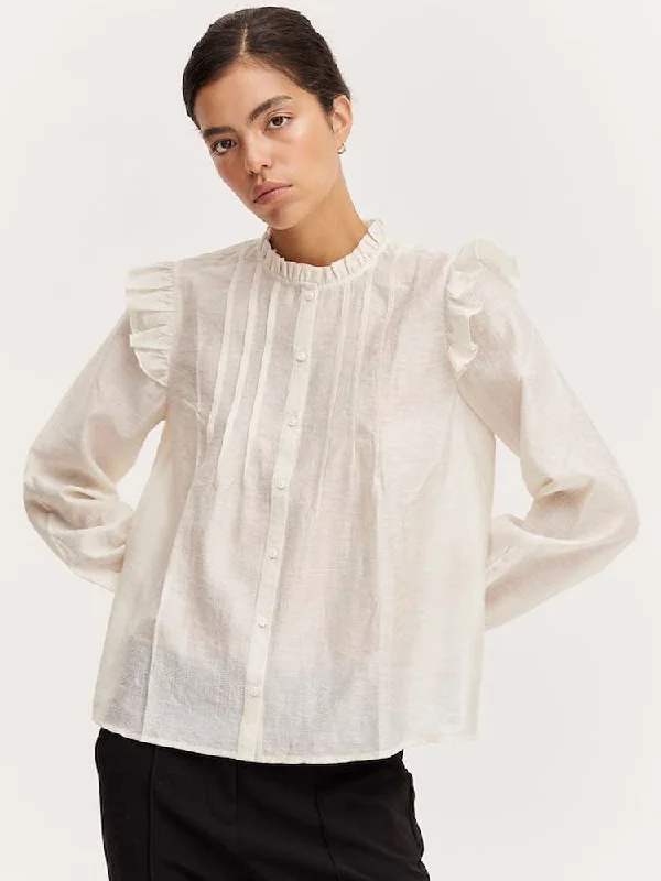 B Young ByImoni Shirt Birch-- V-Neck T-Shirt Long Sleeve Cotton