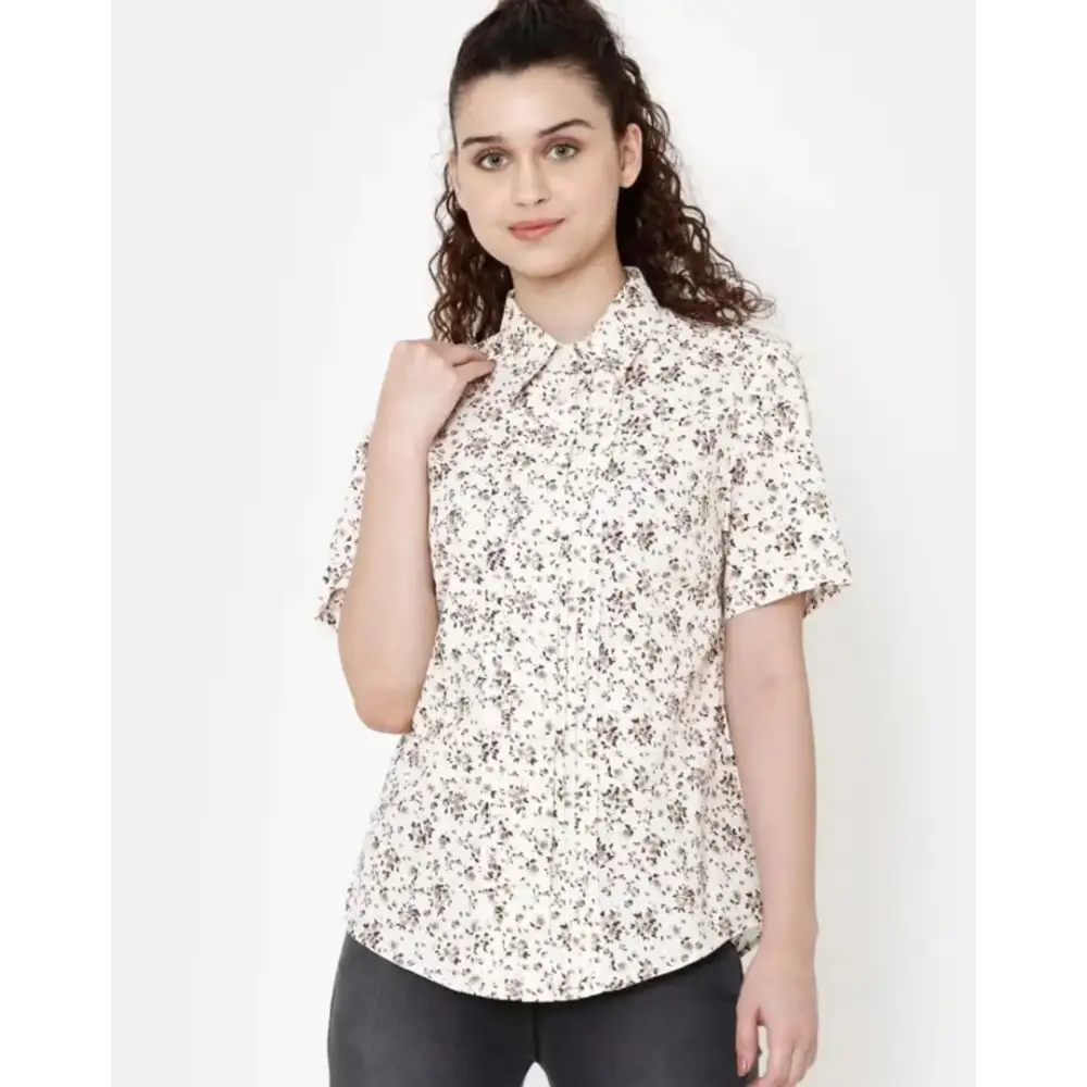 Trendy Women Printed Crepe Shirt-- Ribbed Striped Patterned