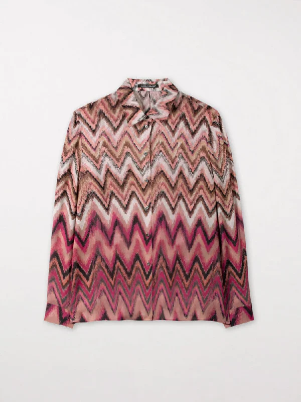 Luisa Cerano Graphic Print Shirt Pink & Barolo-- Collared T-Shirt Boat Neck A-Line