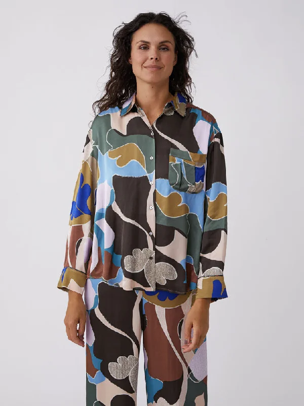 Odd Molly Amalia Shirt Multi-- Beaded Sequined Faux Fur