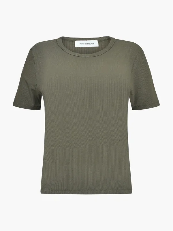 Sofie Schnoor Ribbed T-Shirt Army Green-- Anti-Shrink Durable Soft