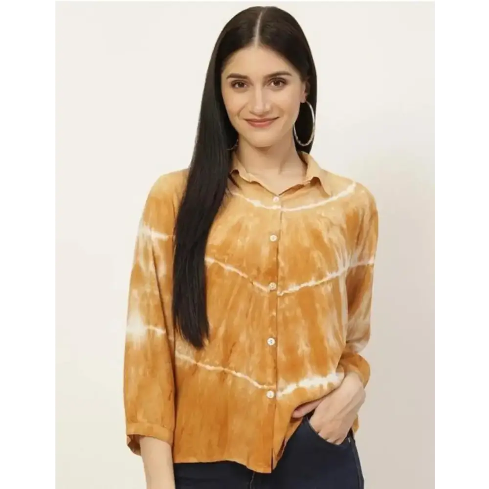 Trendy Women Crepe Printed Shirt-- Zippered Front Buttoned Front Snap Front
