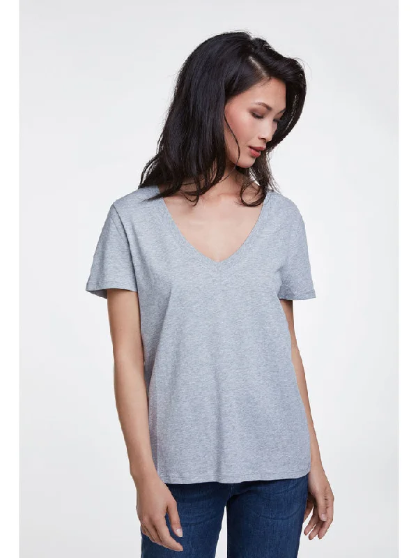 Oui V-Neck T-Shirt Grey-- Fleece Nylon Spandex