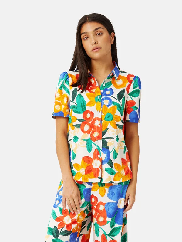 Traffic People Frenchie Shirt Floral-- Solid Print Embellished