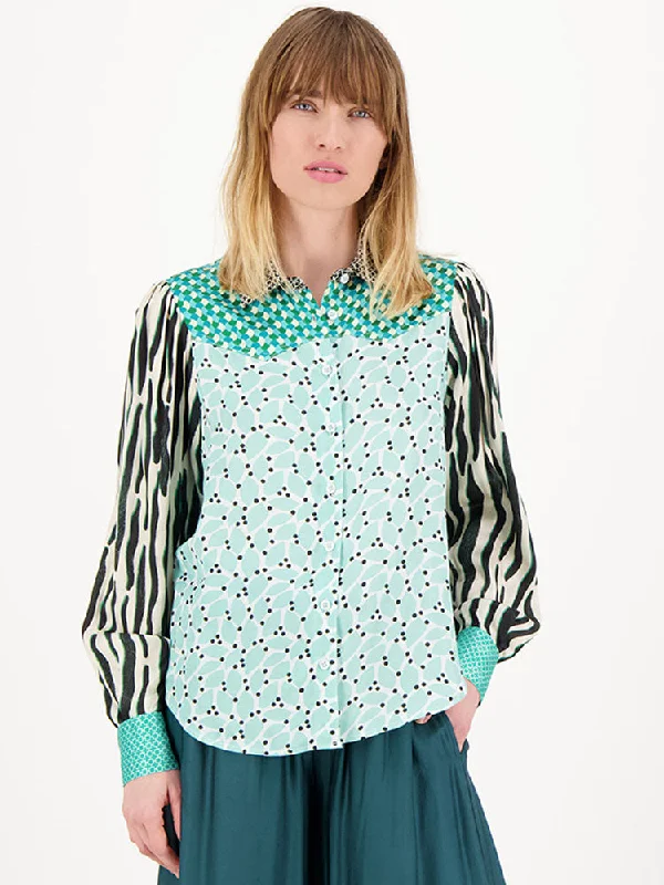 Me369 Grace Cropped Shirt Tropical Safari-- Striped Floral Plaid