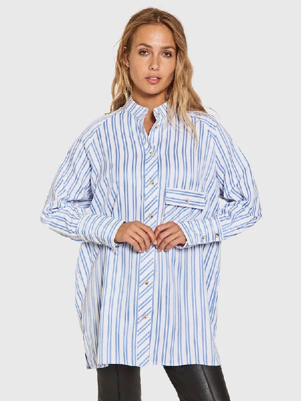 Norr Lily Quilted Shirt Blue Stripe-- Striped Floral Plaid