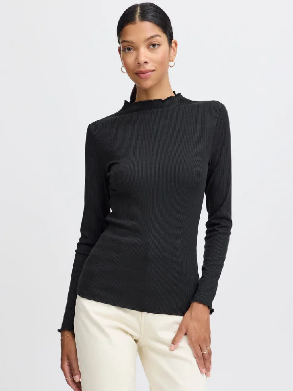 B Young ByPapilone High Neck T-Shirt Black-- Knit Fabric Woven Fabric Fleece Fabric