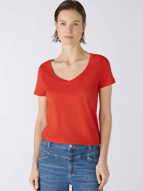 Oui Carli T-Shirt Aura Orange-- Mesh Canvas Denim
