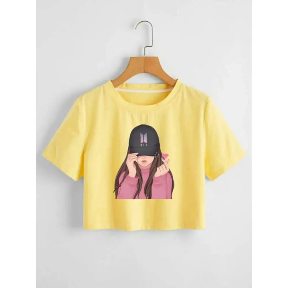 Womens Crop Printed Tshirt-- Mesh Blend Leather Blend Suede Blend