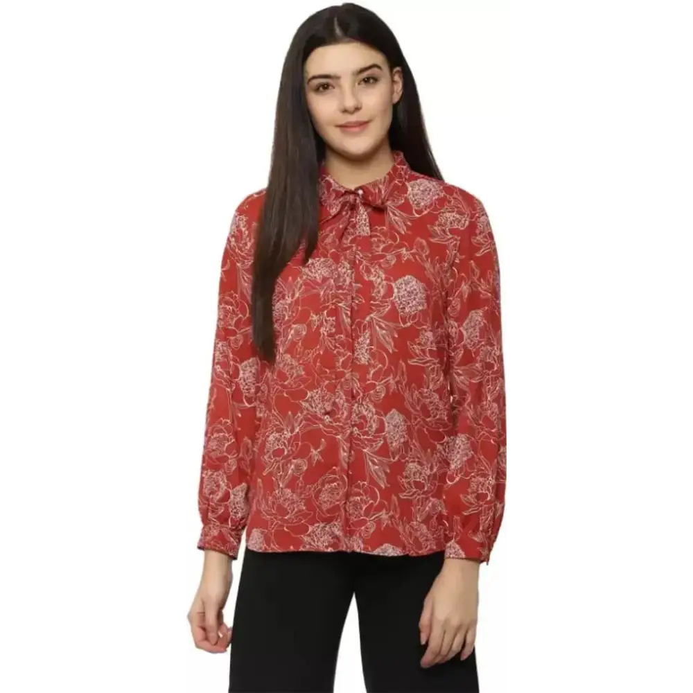 Trendy Women Printed Crepe Shirt-- Chenille Brocade Lace
