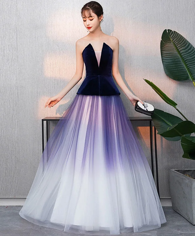 Simple V Neck Tulle Purple Long Prom Dress, Purple Evening Dress Tunics stripes playful Simple V Neck Tulle Purple Long Prom Dress, Purple Evening Dress Tunics stripes playful