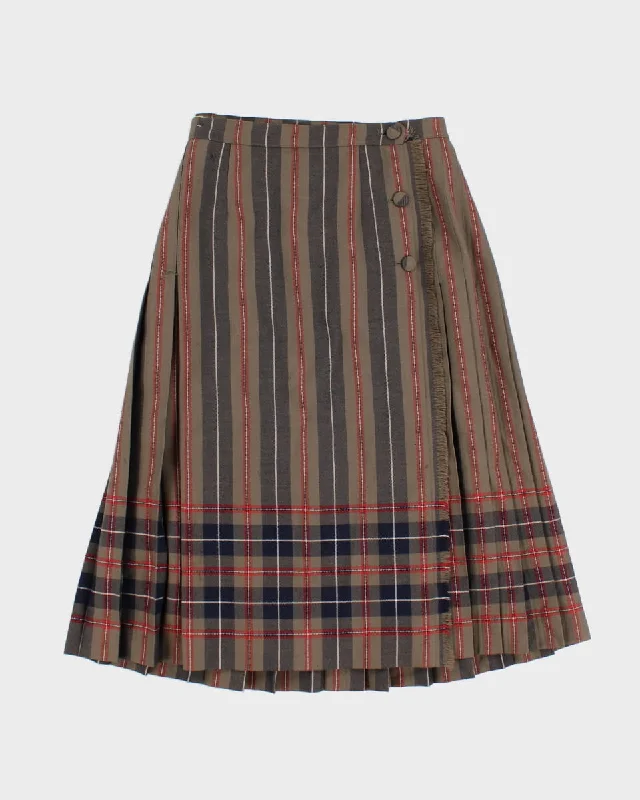 70's Vintage Wool Pleated Check  Skirt - S leather skirt durable