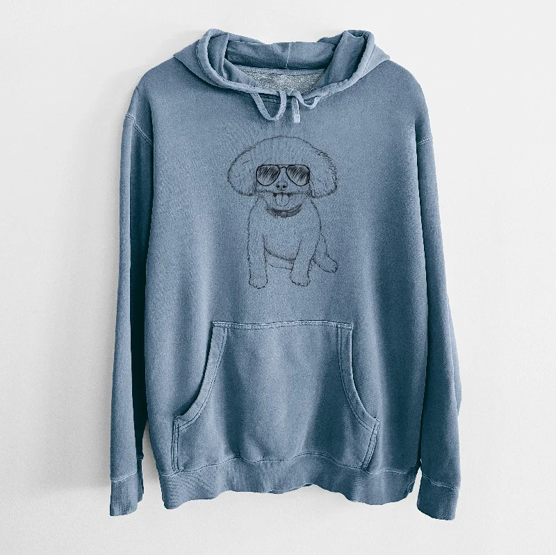 Aviator Peyton the Bichon Frise - Unisex Pigment Dyed Hoodie Hoodie with High-Low Hem Asymmetrical Trendy