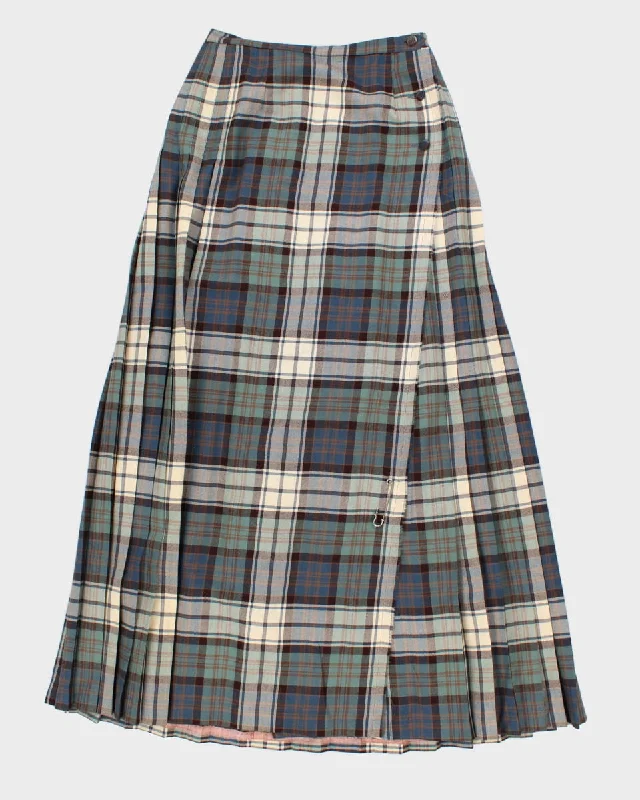 70's Vintage Wool Pleated Check Longer Skirt - S corduroy skirt cozy