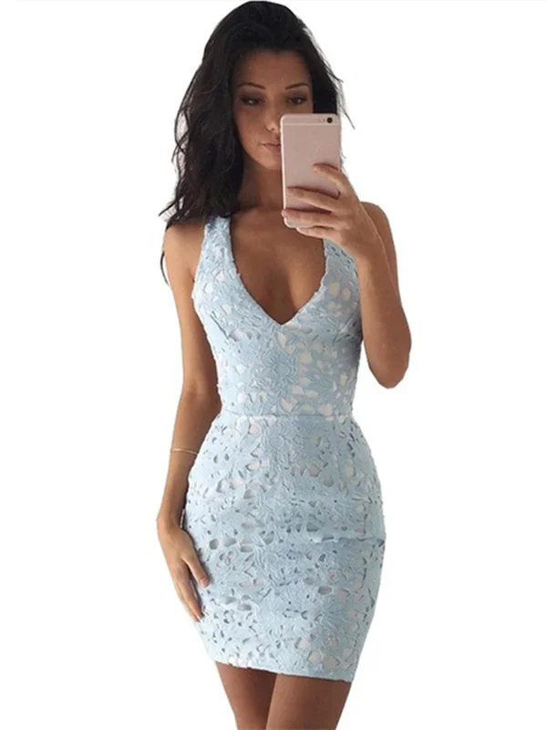 A Line V Neck Short Blue/Champagne Lace Prom Dresses, Short Lace Formal Graduation Evening Dresses Tunics Spring floral A Line V Neck Short Blue/Champagne Lace Prom Dresses, Short Lace Formal Graduation Evening Dresses Tunics Spring floral