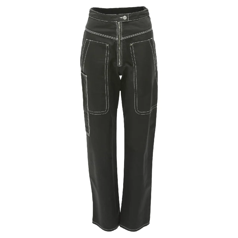 Isabel Marant Cotton Topstitch Pocketed Carpenter Pants High-Waist Jogger Pants