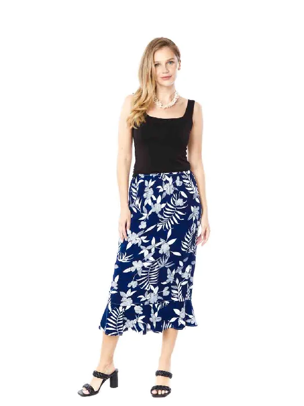 Tianello TENCEL™ Print "Indigo Fern"  Tulip Skirt lace skirt intricate