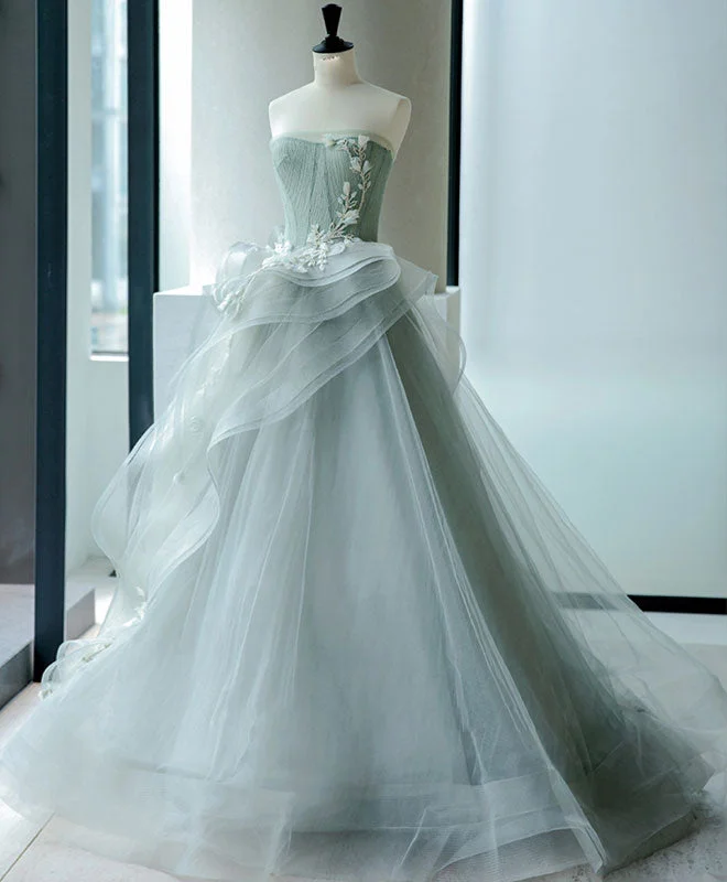 Unique Tulle Lace Gray Green Long Prom Gown, Tulle Lace Evening Dress Tunics Luxurious high-end Unique Tulle Lace Gray Green Long Prom Gown, Tulle Lace Evening Dress Tunics Luxurious high-end