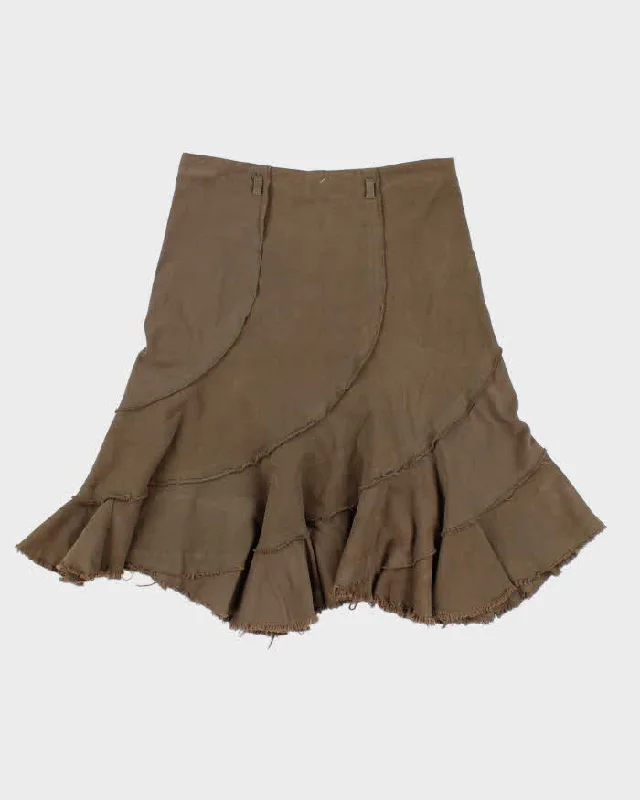 Vintage Woman's Khaki Asymmetric skirt - M linen skirt natural