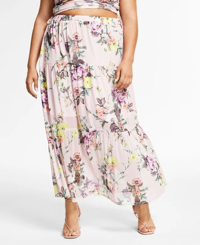 Trendy Plus Size Mesh Maxi Skirt velvet skirt luxurious