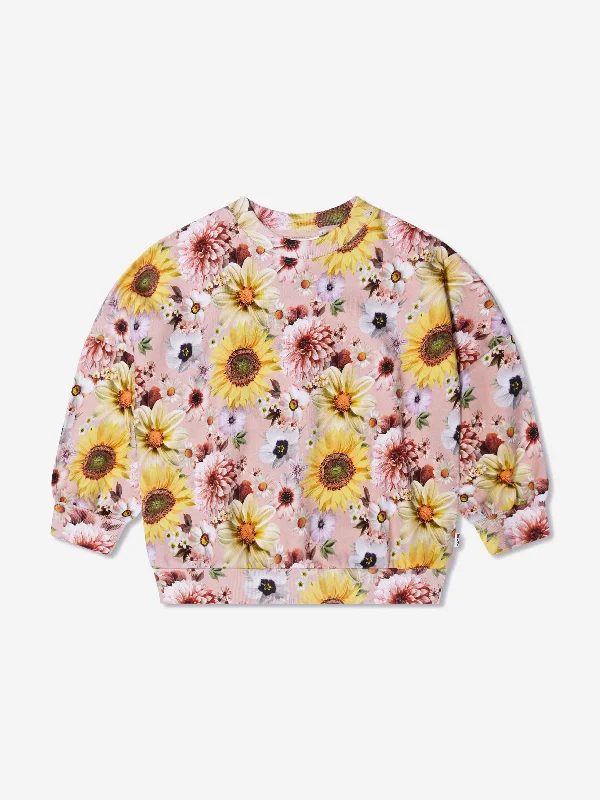 Molo Girls Floral Sweatshirt in Pink Hoodie with Embroidery Detailed Premium