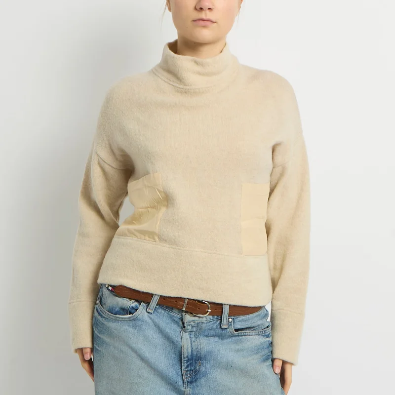 Knit Pocket Detail Polo Neck Sweatshirt - UK 10 Hoodie Dress Longline Feminine