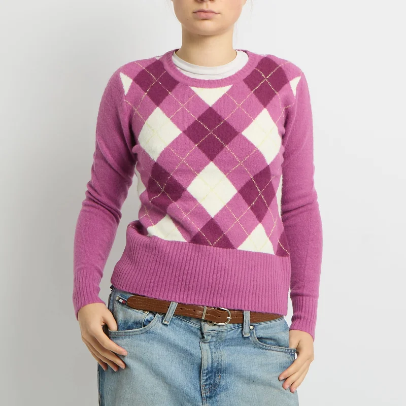 Argyle Pattern Fitted Sweatshirt - UK 8 Hoodie with Strings Custom Fit Adjustable