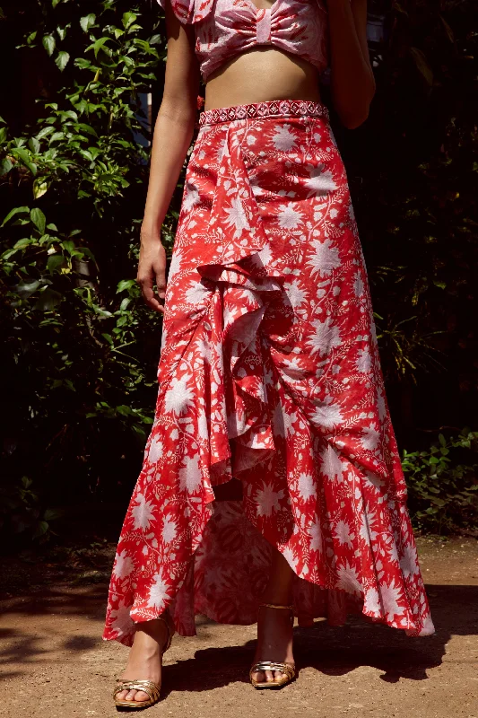 Gulaal silk ruffle skirt a-line skirt cut
