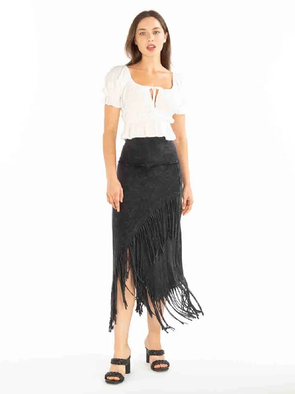 Tianello™ T-Party Knit "Paloma" Fringed Skirt leather skirt modern