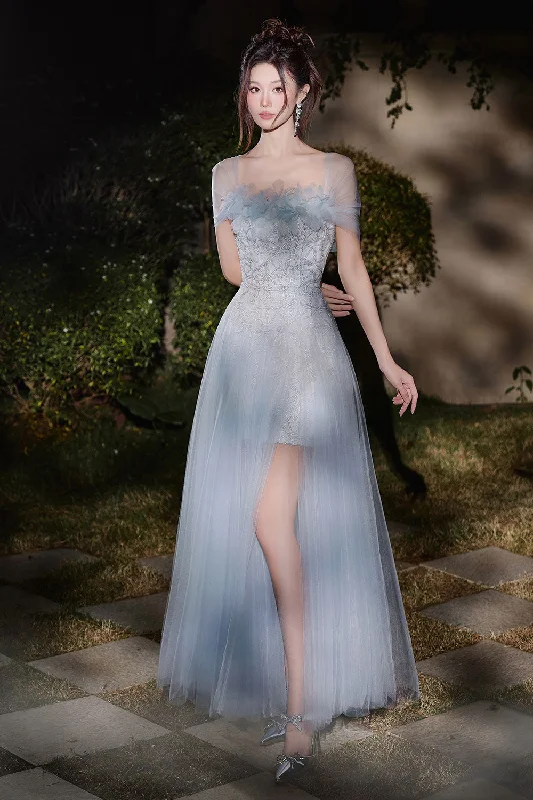 Muse Slit Flower Applique Mesh Sheer Long Length Dress Tunics Print Colorful