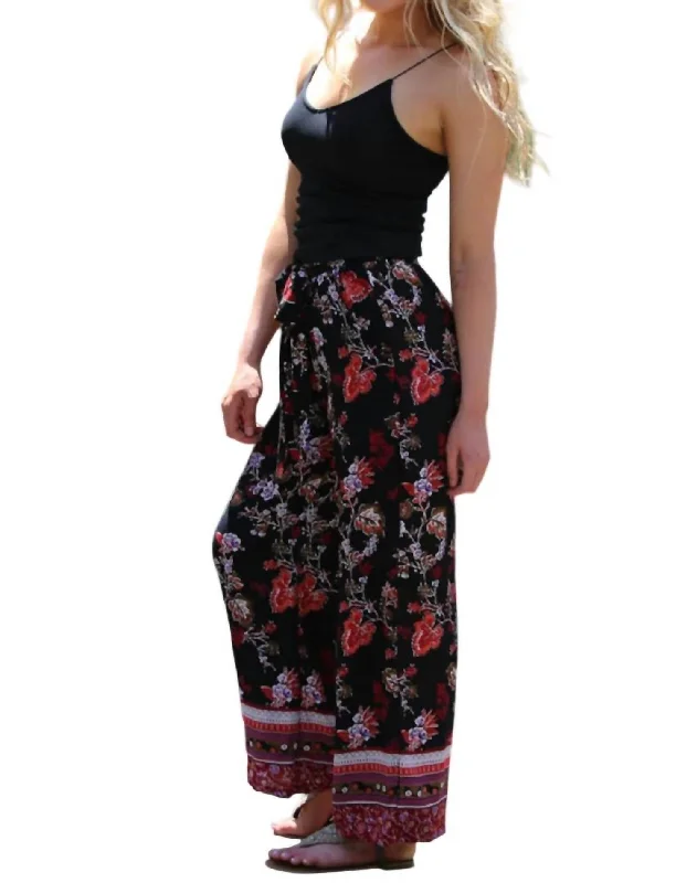 Border Print Floral Pant In Black Formal Slim Pants