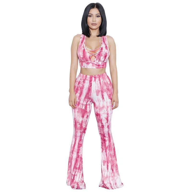 sleeveless lace up jumpsuit romper Gradient sexy club jumpsuit Long flare pants women two piece outfits Comfy High-Waist Jeans