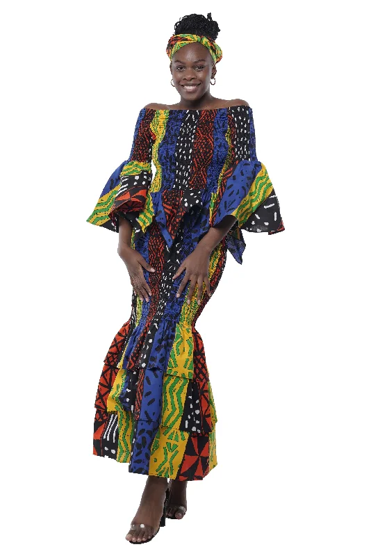 African Zig Zag Hem Top and Fish Tail Skirt Set leather skirt modern