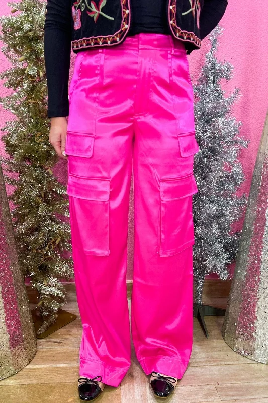 Ashley Satin Cargo Pants - Hot Pink Comfortable Jogging Pants