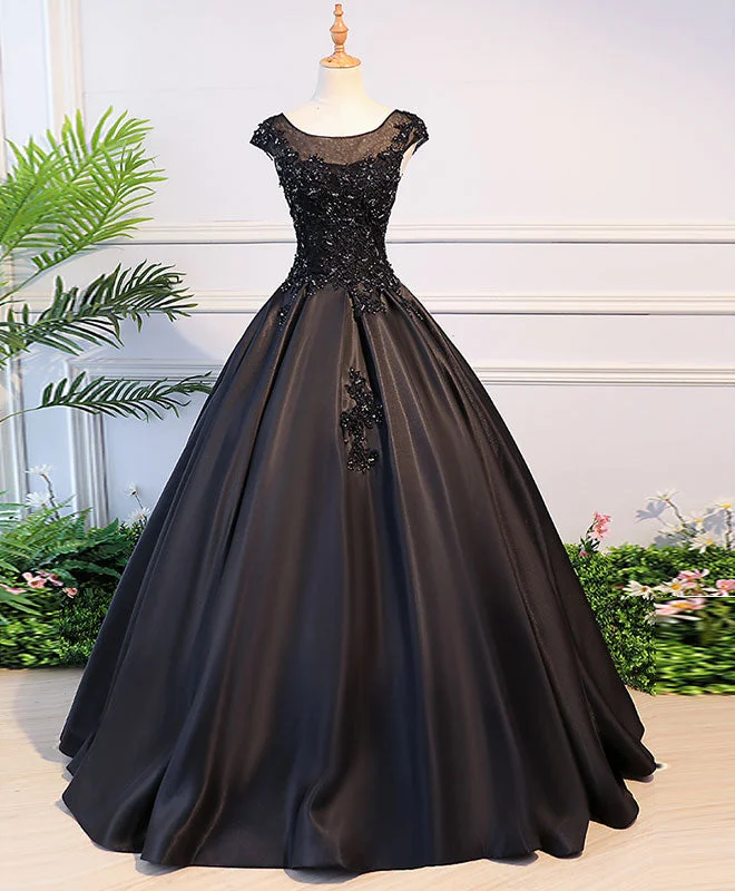 Black Round Neck Lace Long Prom Dress, Black Evening Dress Tunics Business professional