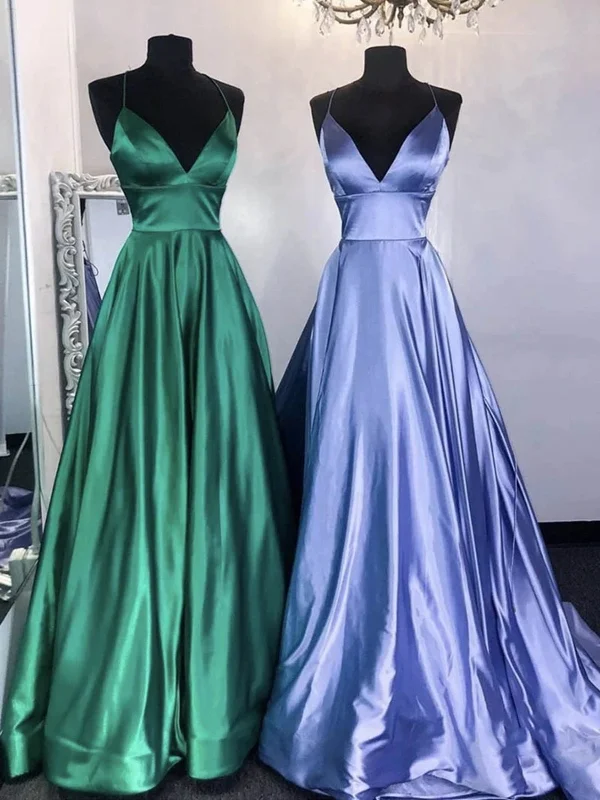 A Line V Neck Green/Blue Long Prom Dresses, Green/Blue Long Formal Evening Dresses Tunics Velvet soft