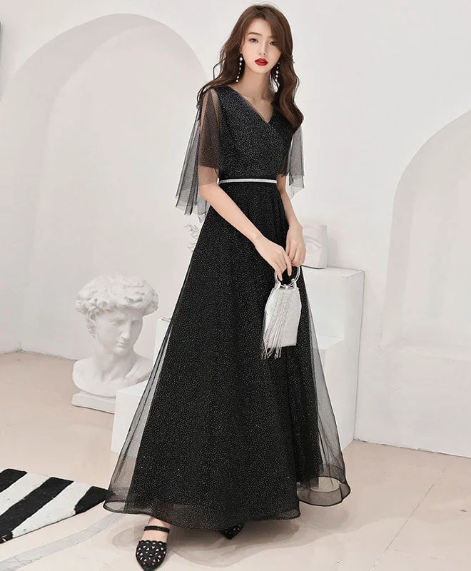 Black Tulle Long Prom Dress, Black Tulle Evening Dress Tunics stripes playful