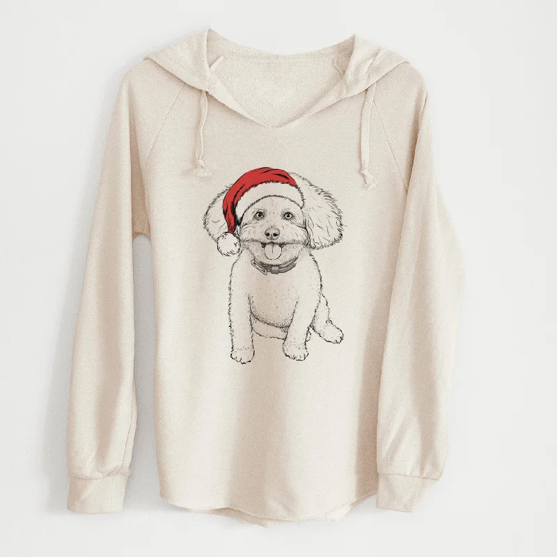 Santa Peyton the Bichon Frise - Cali Wave Hooded Sweatshirt Hoodie with Slit Hem Functional Movement