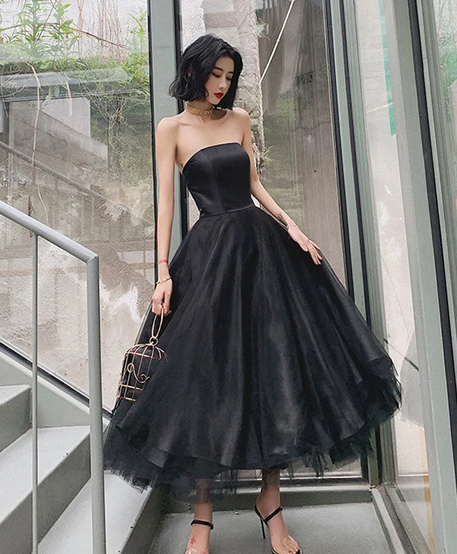 Black Tulle Short Prom Dress, Black Homecoming Dress Crew Neckline Sporty