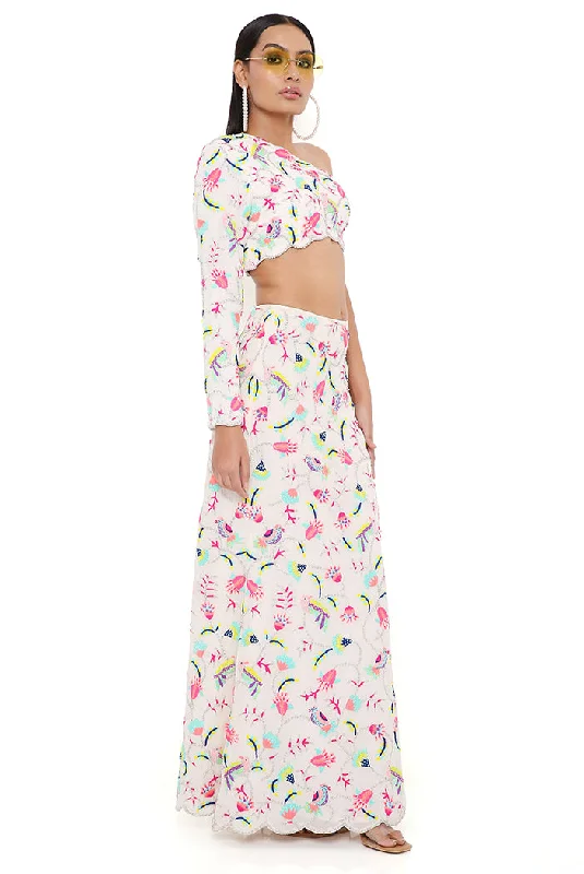 ELSA STONE GEORGETTE EMBROIDERED TOP AND SKIRT corduroy skirt cozy
