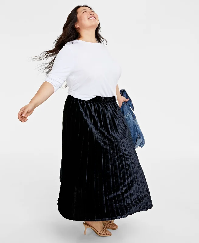 Plus Size Velvet Pleated Midi Skirt velvet skirt rich