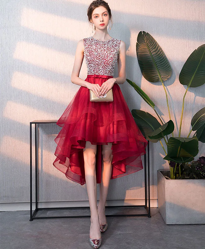 Burgundy Tulle Round Neck Sequin Short Prom Dress, Burgundy Homecoming Dress Bodycon Club Sequined Burgundy Tulle Round Neck Sequin Short Prom Dress, Burgundy Homecoming Dress Bodycon Club Sequined