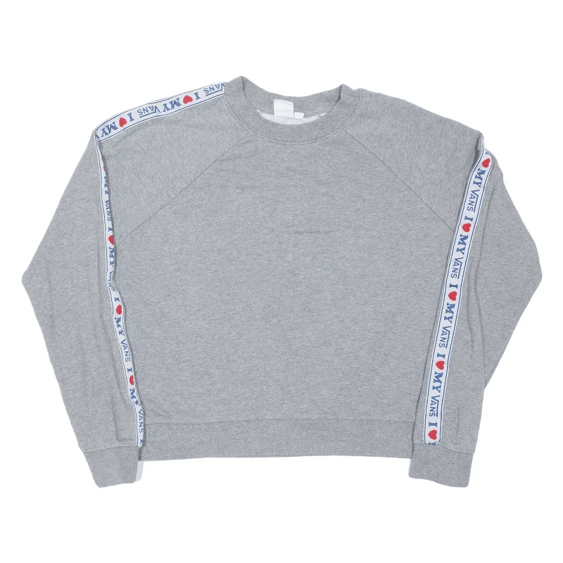 VANS Cropped I Love My Vans Sweatshirt Grey Roll Neck Womens S Hoodie with Rolled Sleeves Casual Relaxed