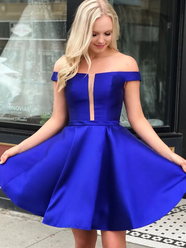Off Shoulder Short Royal Blue Prom Dresses, Short Royal Blue Formal Homecoming Dresses Tunics Stylish elegant Off Shoulder Short Royal Blue Prom Dresses, Short Royal Blue Formal Homecoming Dresses Tunics Stylish elegant